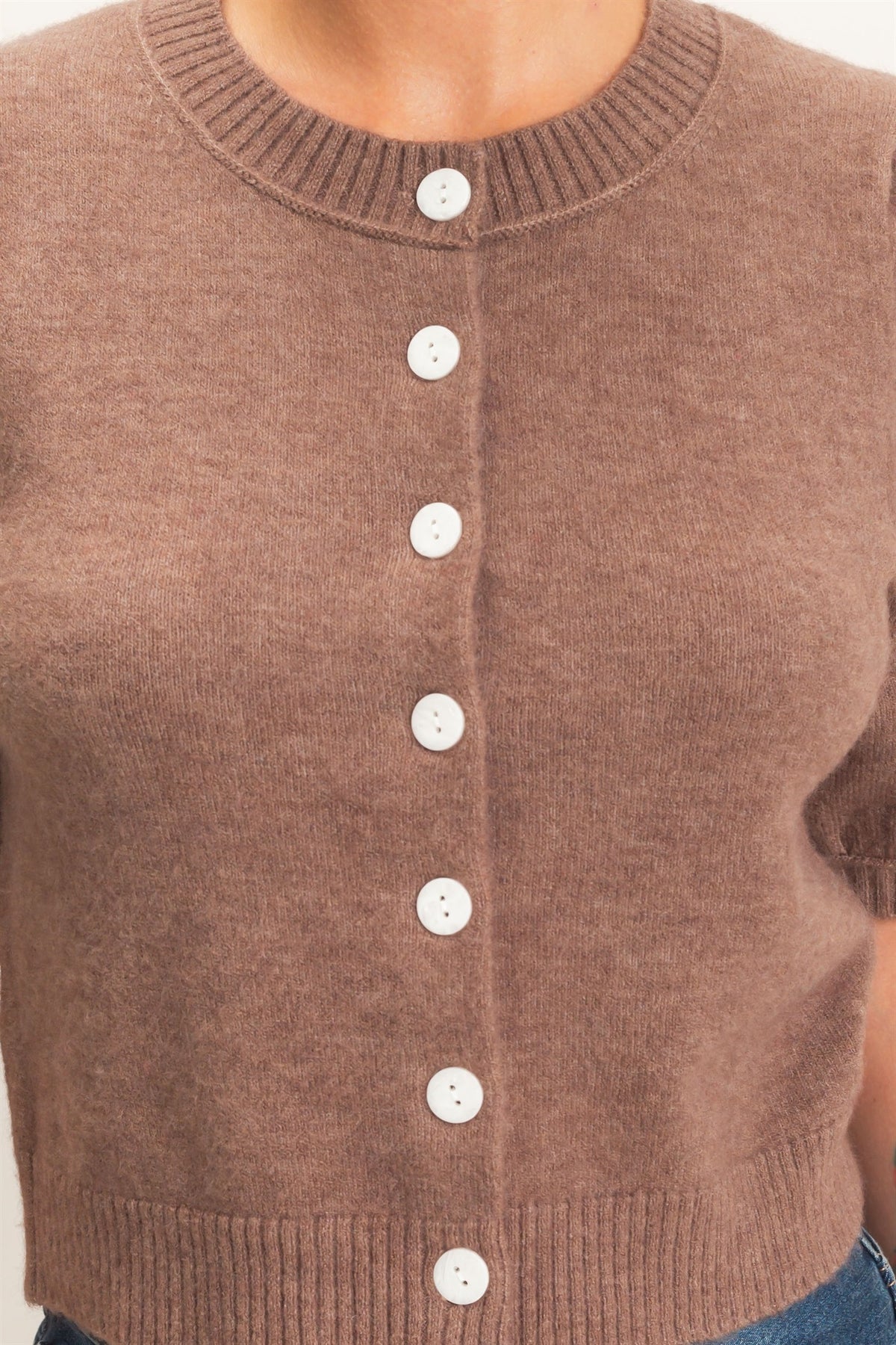Button Front Puff Short Sleeve Cardigan