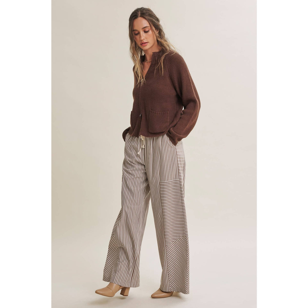 Coffee Before Noon Mixed Stripe Everyday Wide Leg Linen Pants