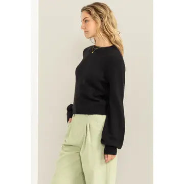 Black Crew Neck Cropped Sweater