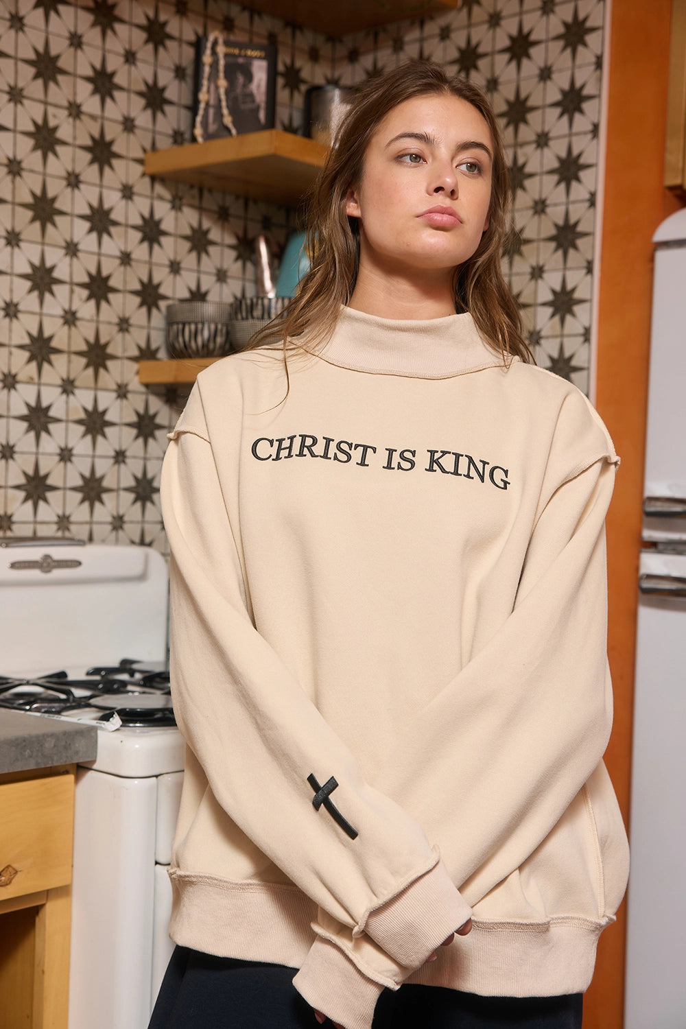 CHRIST 'christ Is King' Embroidered Mock Neck