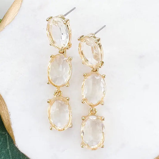 Three Tier Clear Gem Earrings