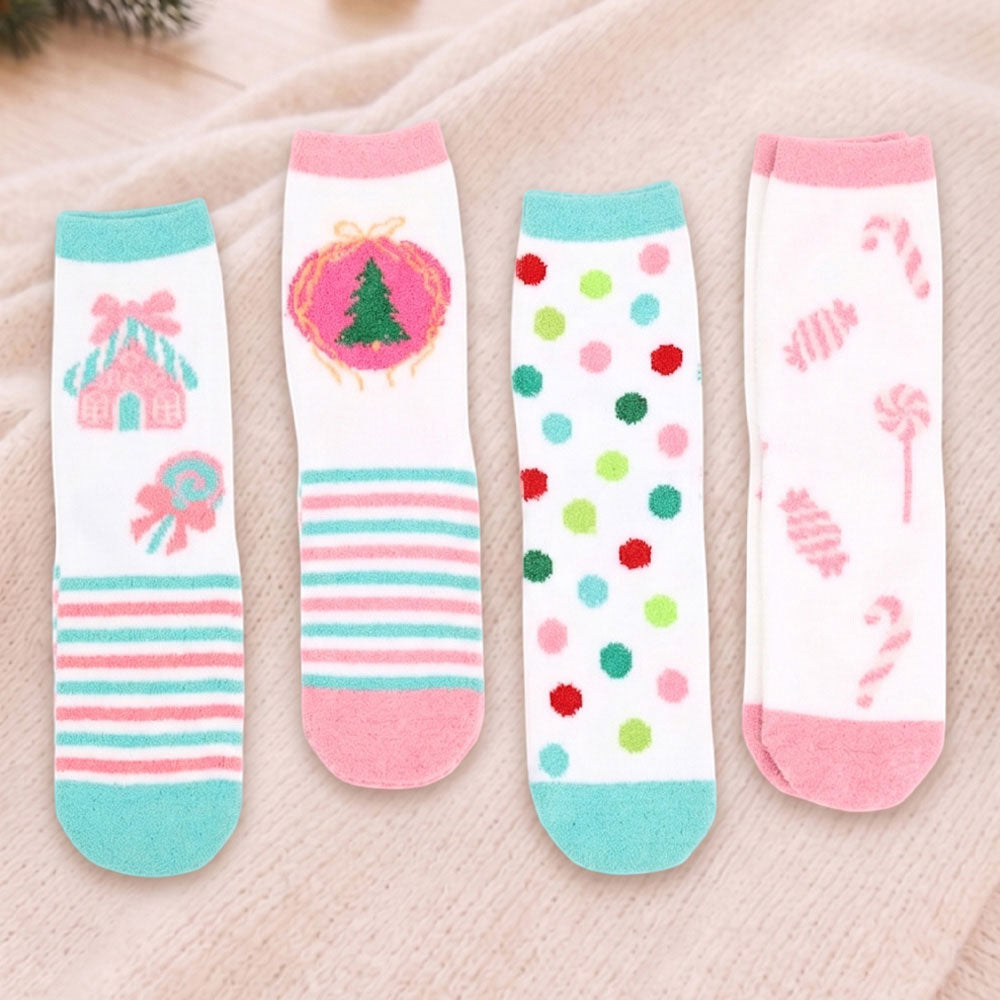 Cozy Pastel Christmas Pattern Soft Crew Socks