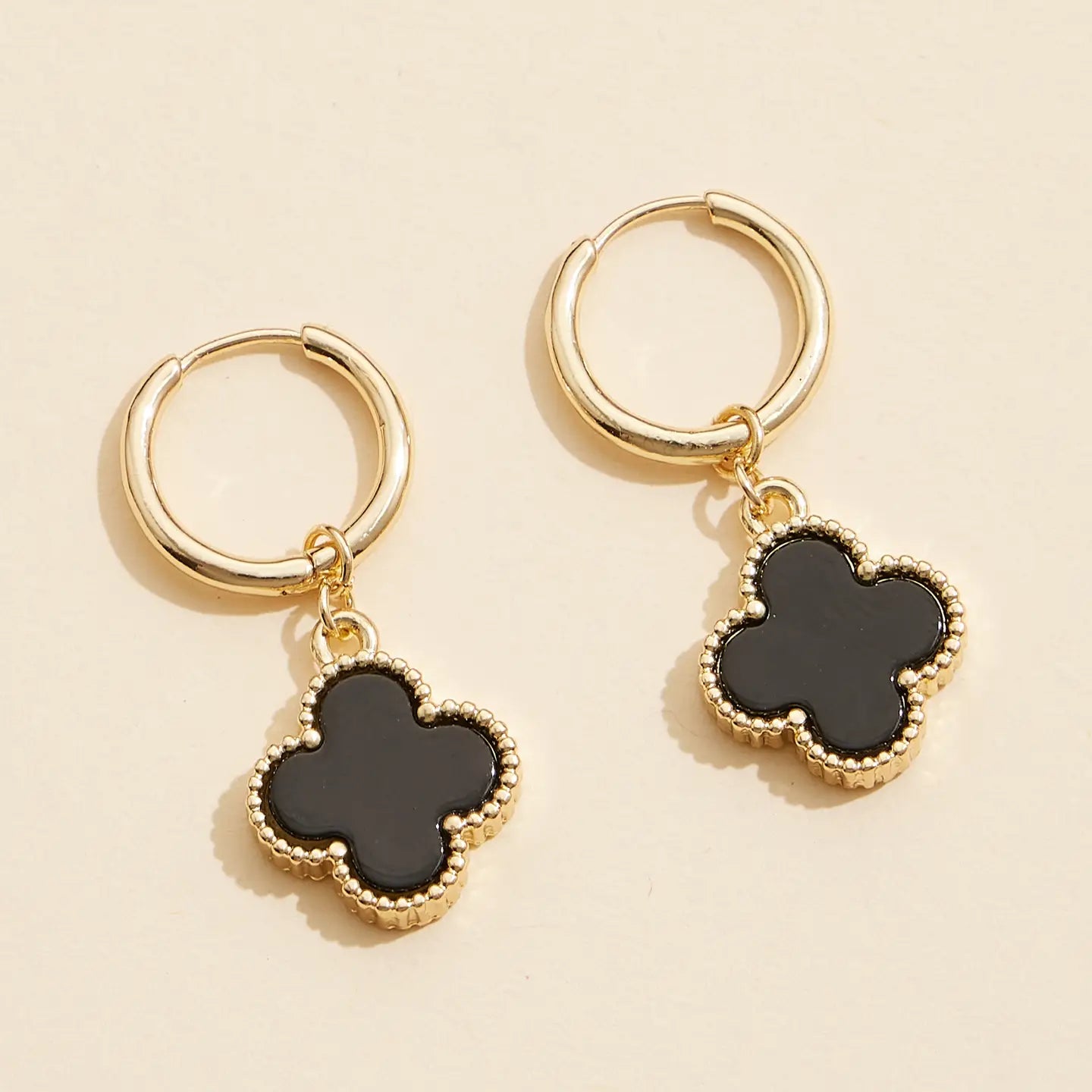 Quatrefoil Shell Charm Hoop Earrings