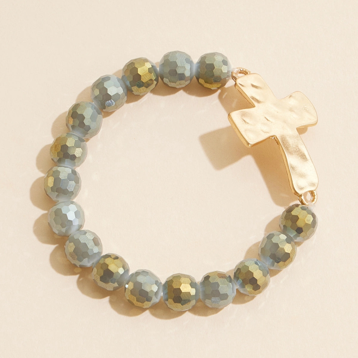 Cross Charm Glass Beaded Stretch Bracelet