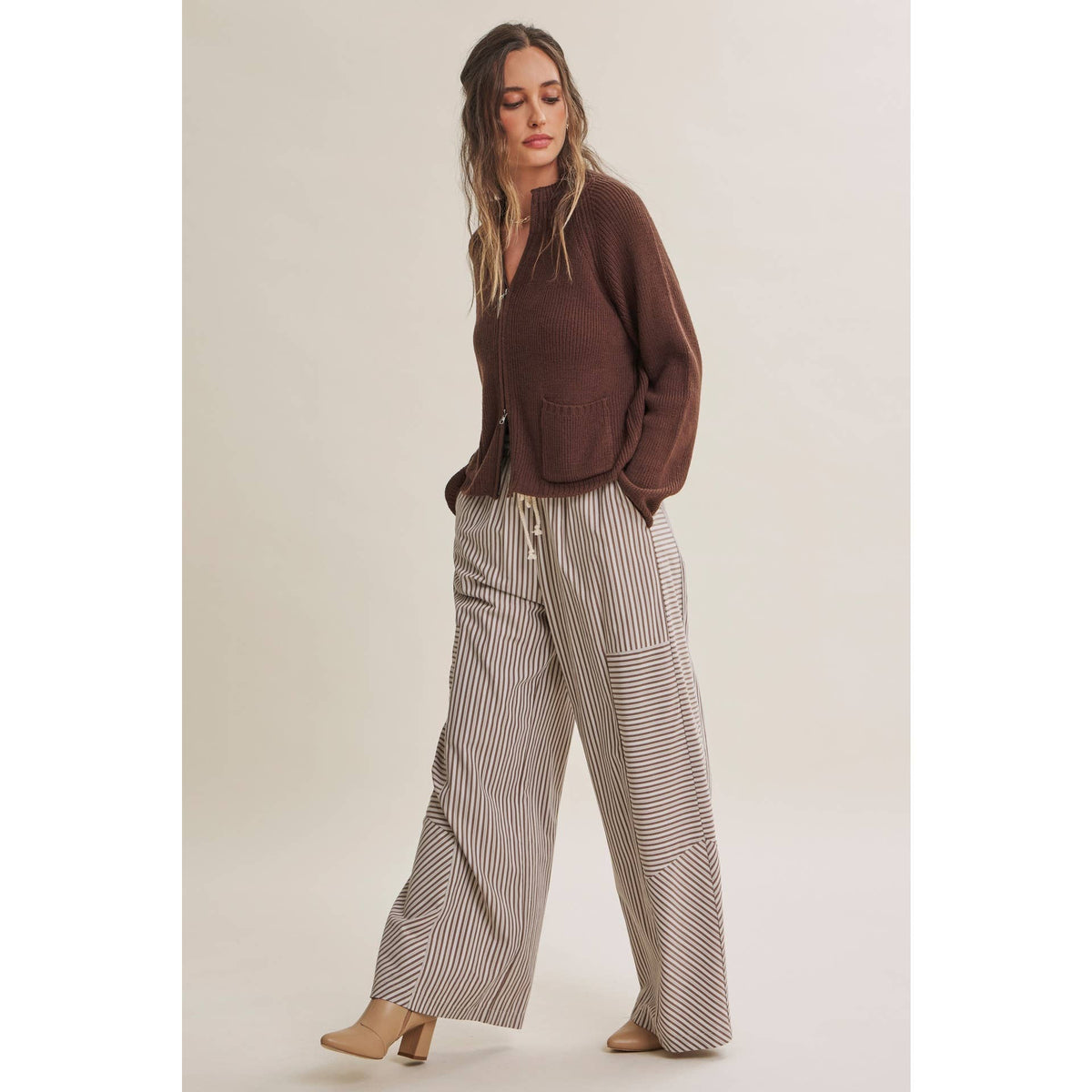 Coffee Before Noon Mixed Stripe Everyday Wide Leg Linen Pants