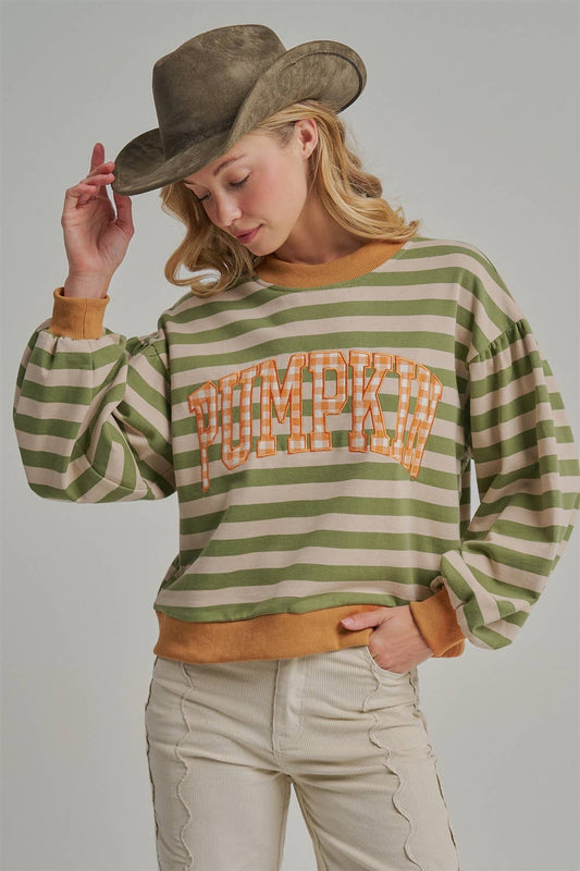 Pumpkin Striped Sweater with Color Block