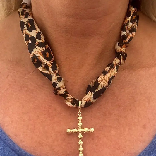 Cheetah Print Knotted Scarf Necklace