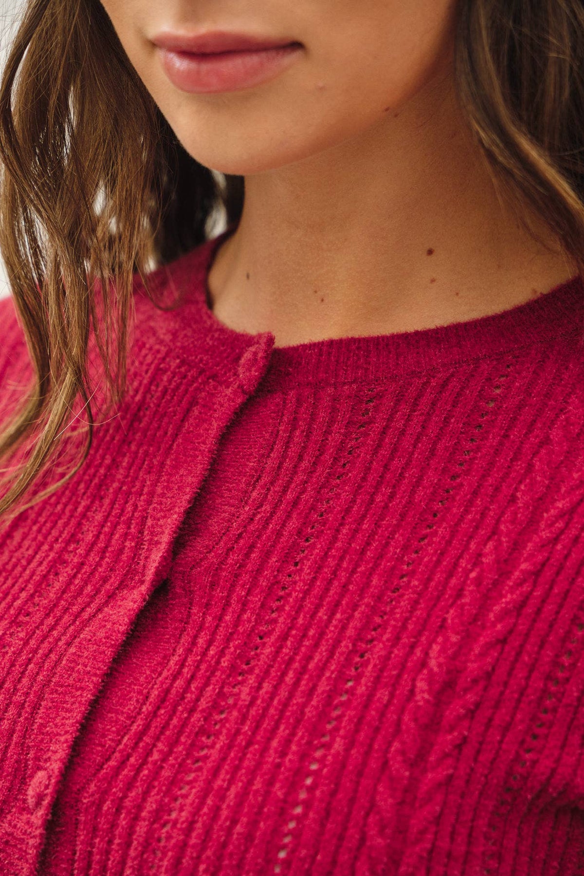 Wine Red Ultra Soft Pointelle Fitted Cardigan