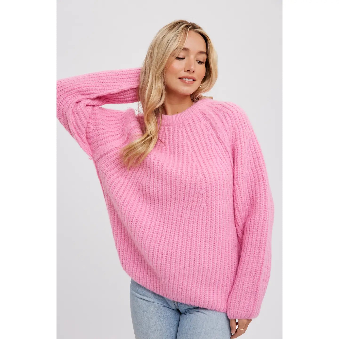 Pink Chunky Raglan Sleeve Pullover