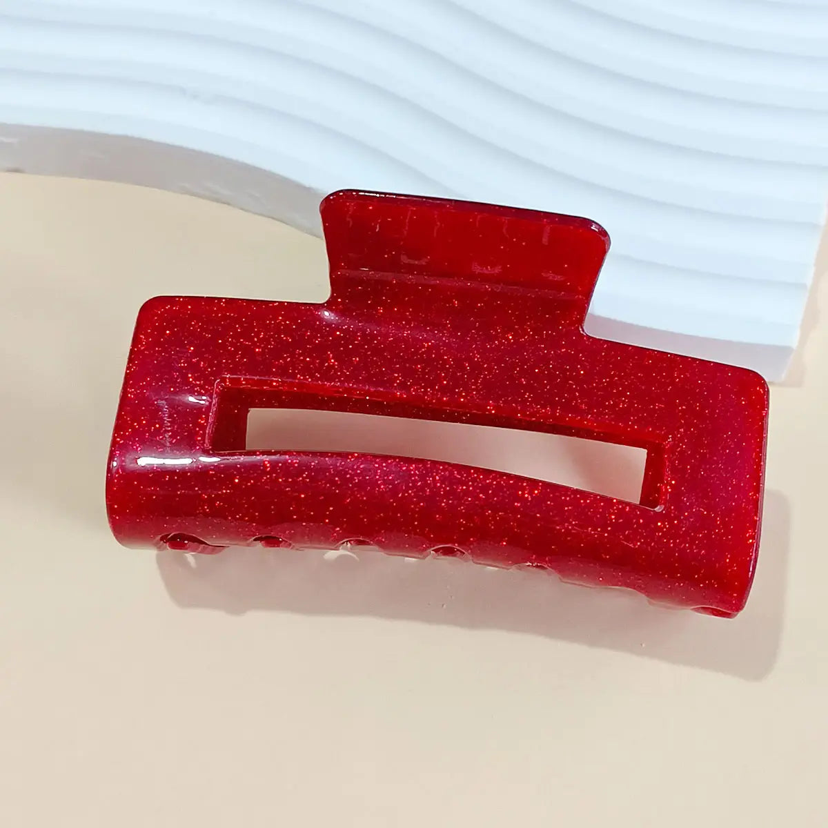 Red Glitter Rectangle Hair Claw