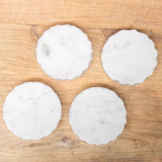 White & Silver Round Marble Coasters Set