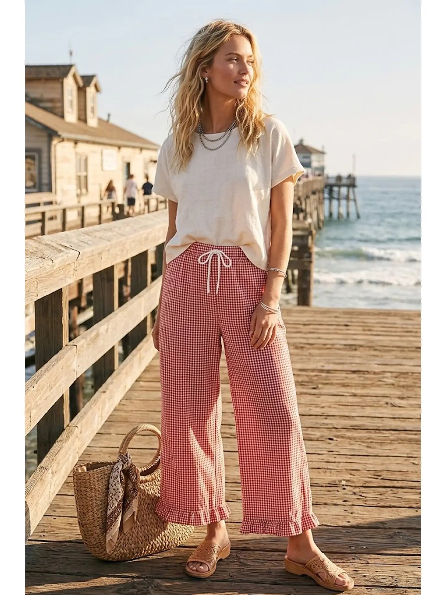 Checkered Gingham Fully Lined Pants