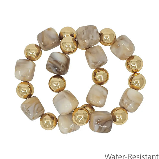 Water Resistant Gold and Natural Stretch Bracelets