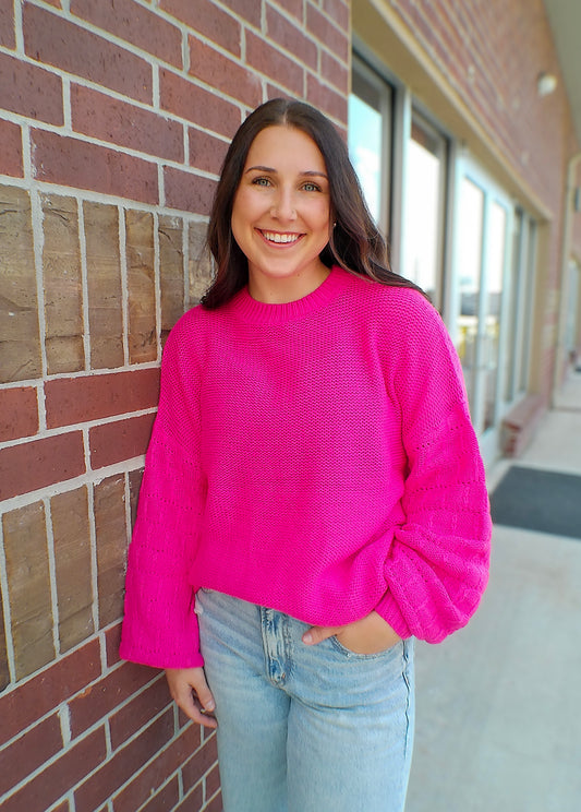 Pink Bubble Sleeve Sweater