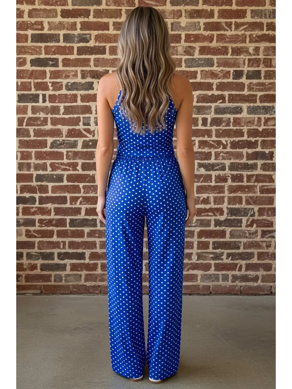 Blue Polka Dot Tank Top and Pants Set