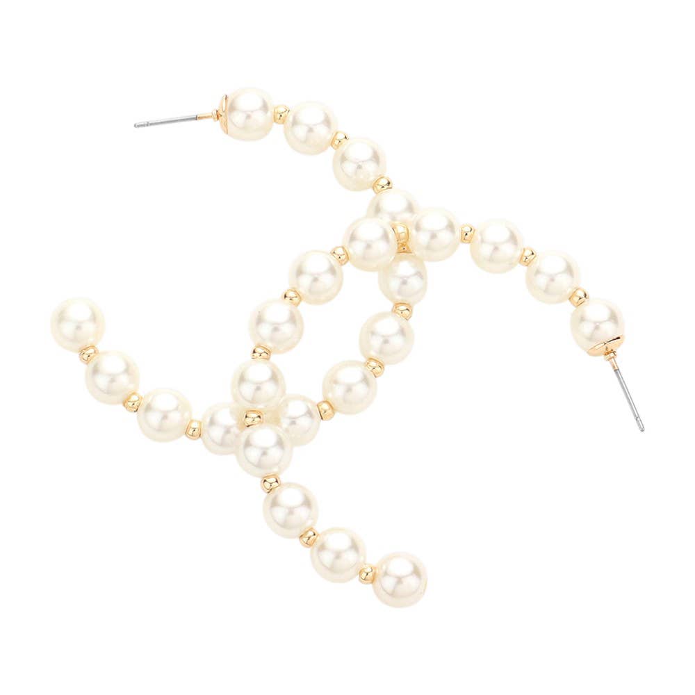 Pearl Metal Ball 2 Inch Hoop Earrings | 2 Colors