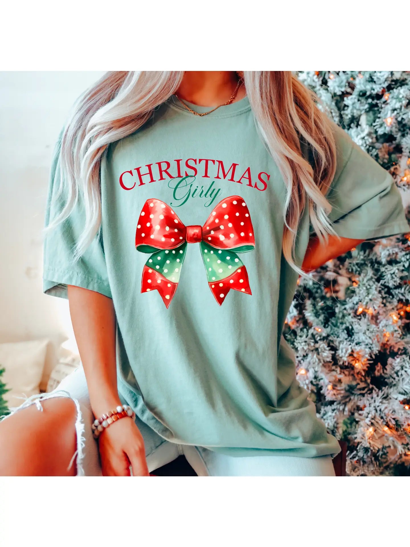 Christmas Girly Bow Tee