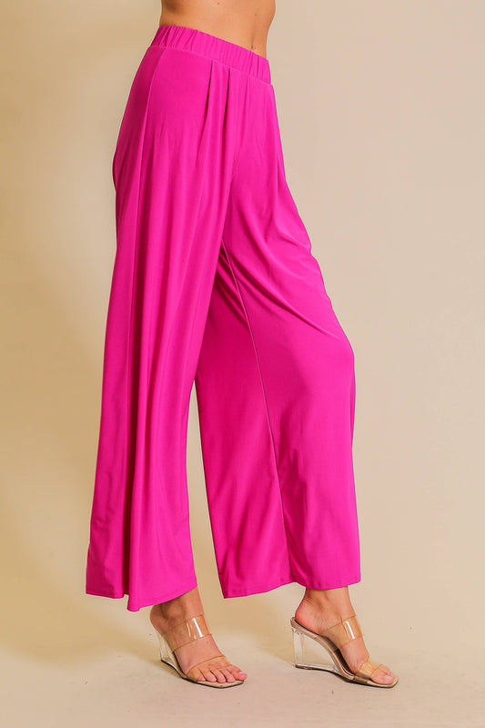Elastic High Waisted Knit Wide Leg Pants | 2 Color Options
