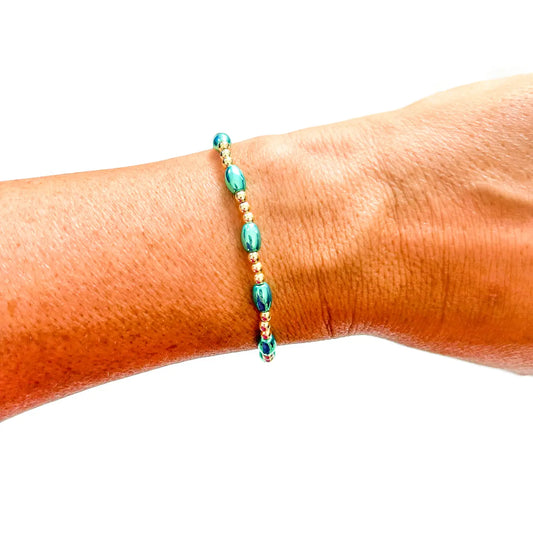 Metallic Green Barrel & Gold Bracelet