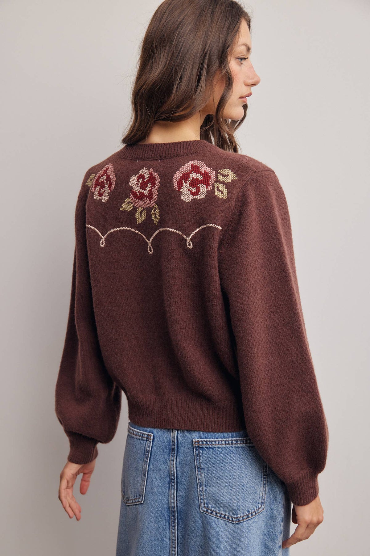 Floral Embroidered Knit Cardigan