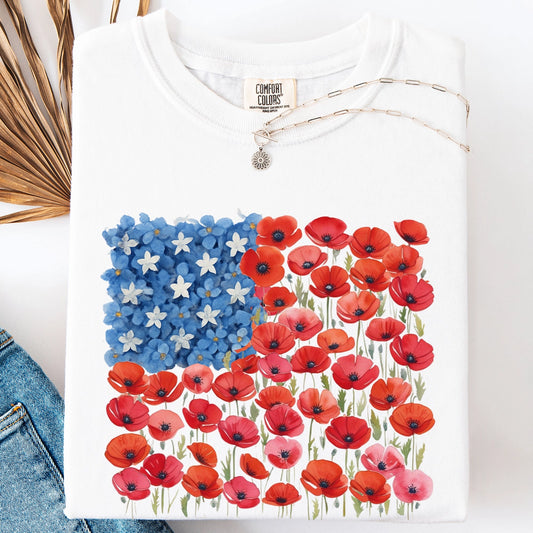 Floral Flag 4th of July Tee