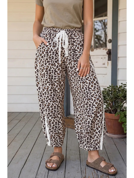 Leopard Drawstring Elastic Waist Pants