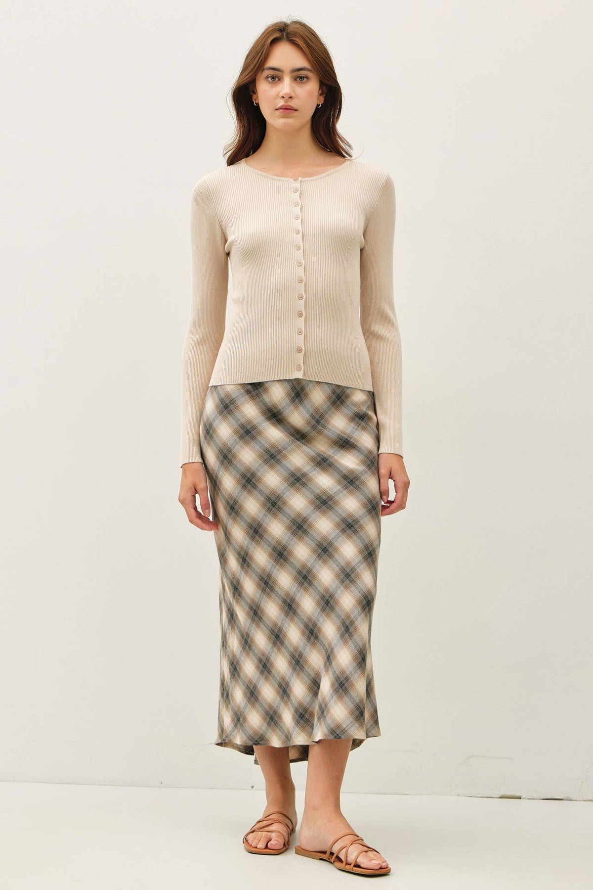 Cream Ribbed Button Up Cardigan