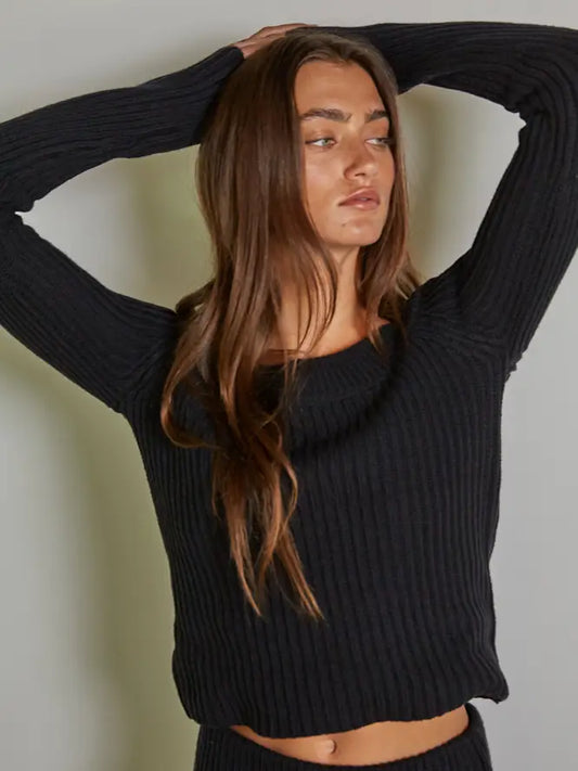 Knit Ribbed Sweater Boat Neck