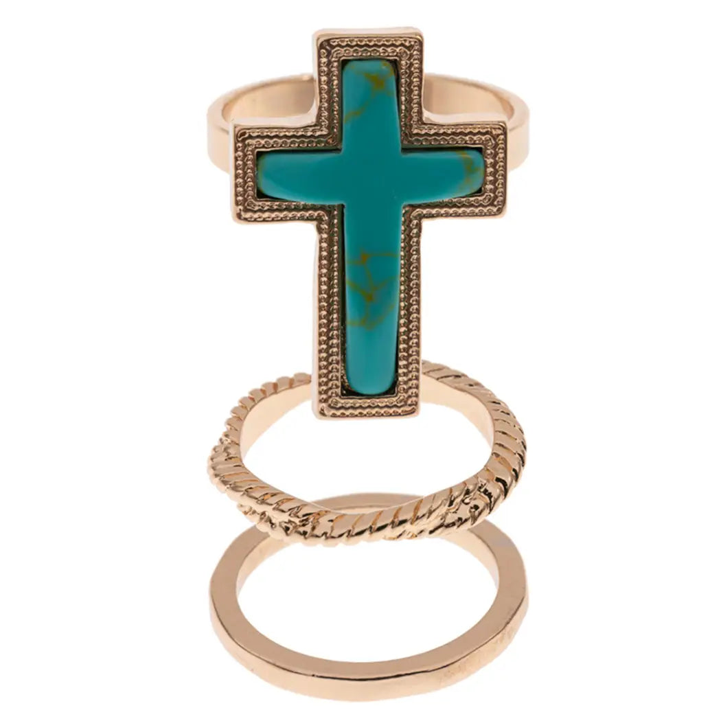 3 Piece Cross Stone Ring