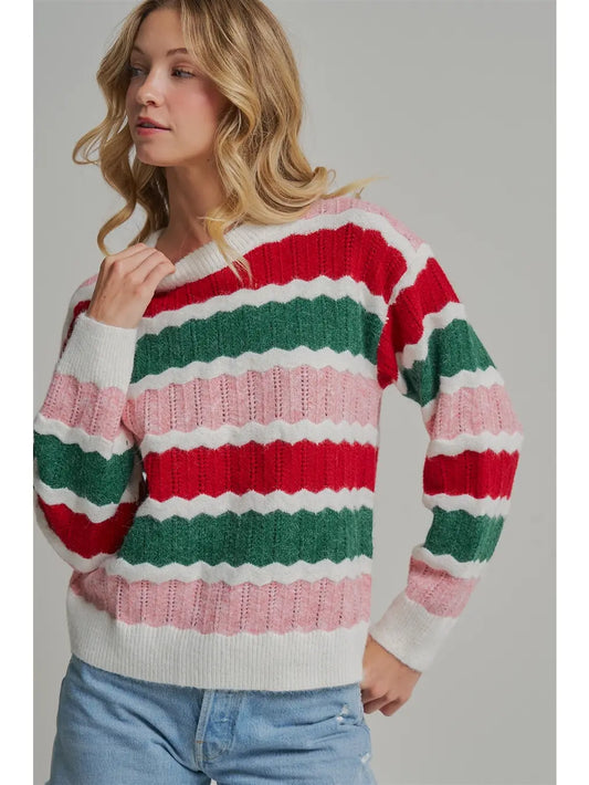 Holiday Christmas Textured Stripe Sweater
