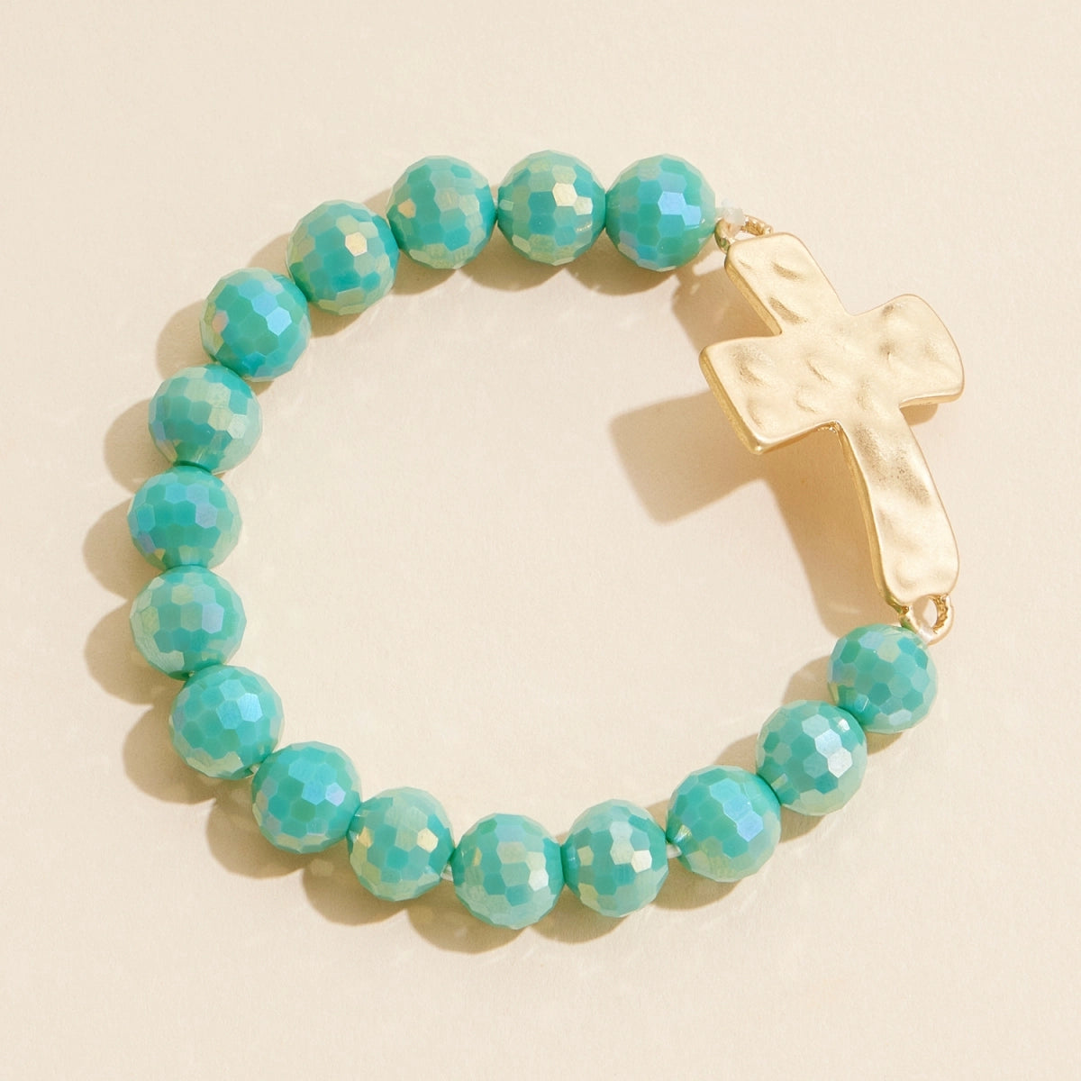 Cross Charm Glass Beaded Stretch Bracelet