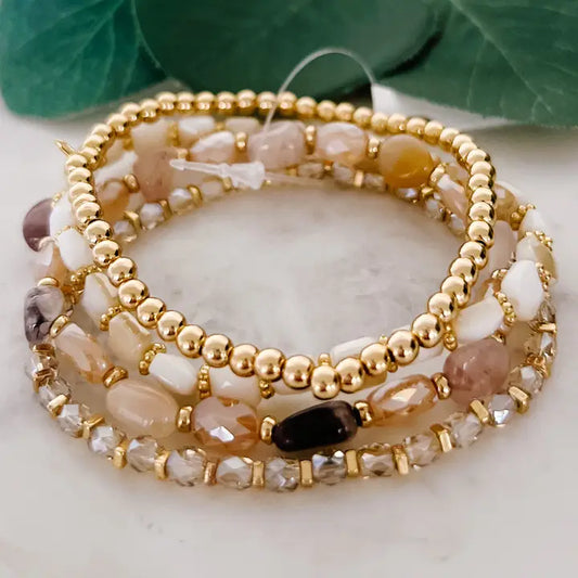 Natural 4-Stack Glass Beaded Bracelet Set