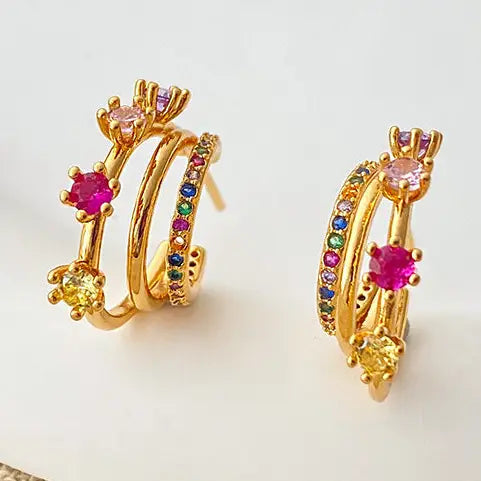 Colorful Zircon Rose Stud Earrings