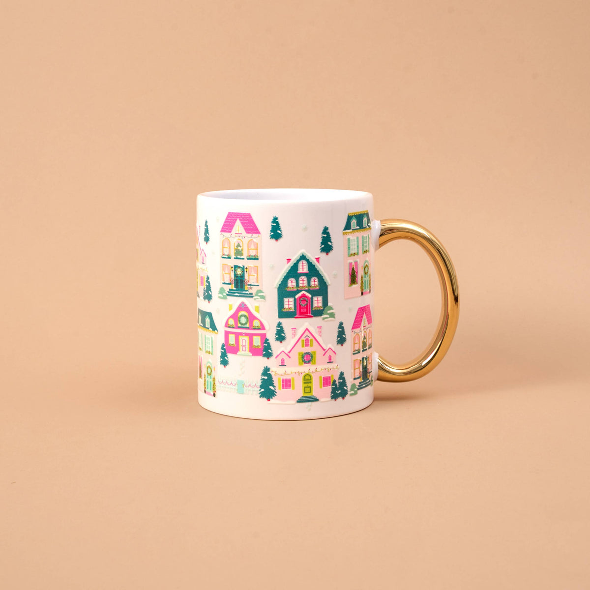 11 oz Cozy Cute Ceramic Mug-Pink Pine Village