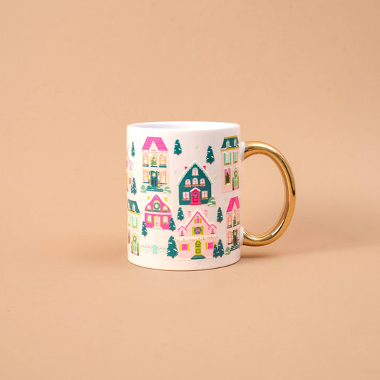 11 oz Cozy Cute Ceramic Mug-Pink Pine Village