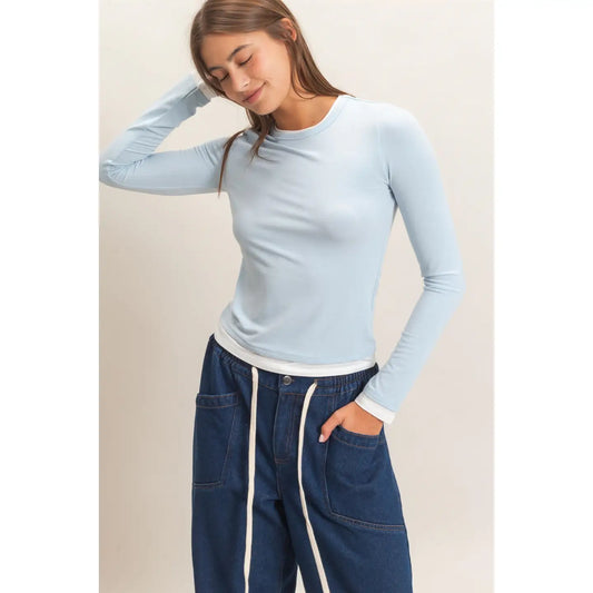 Layered Effect Long Sleeve Top | 2 Colors