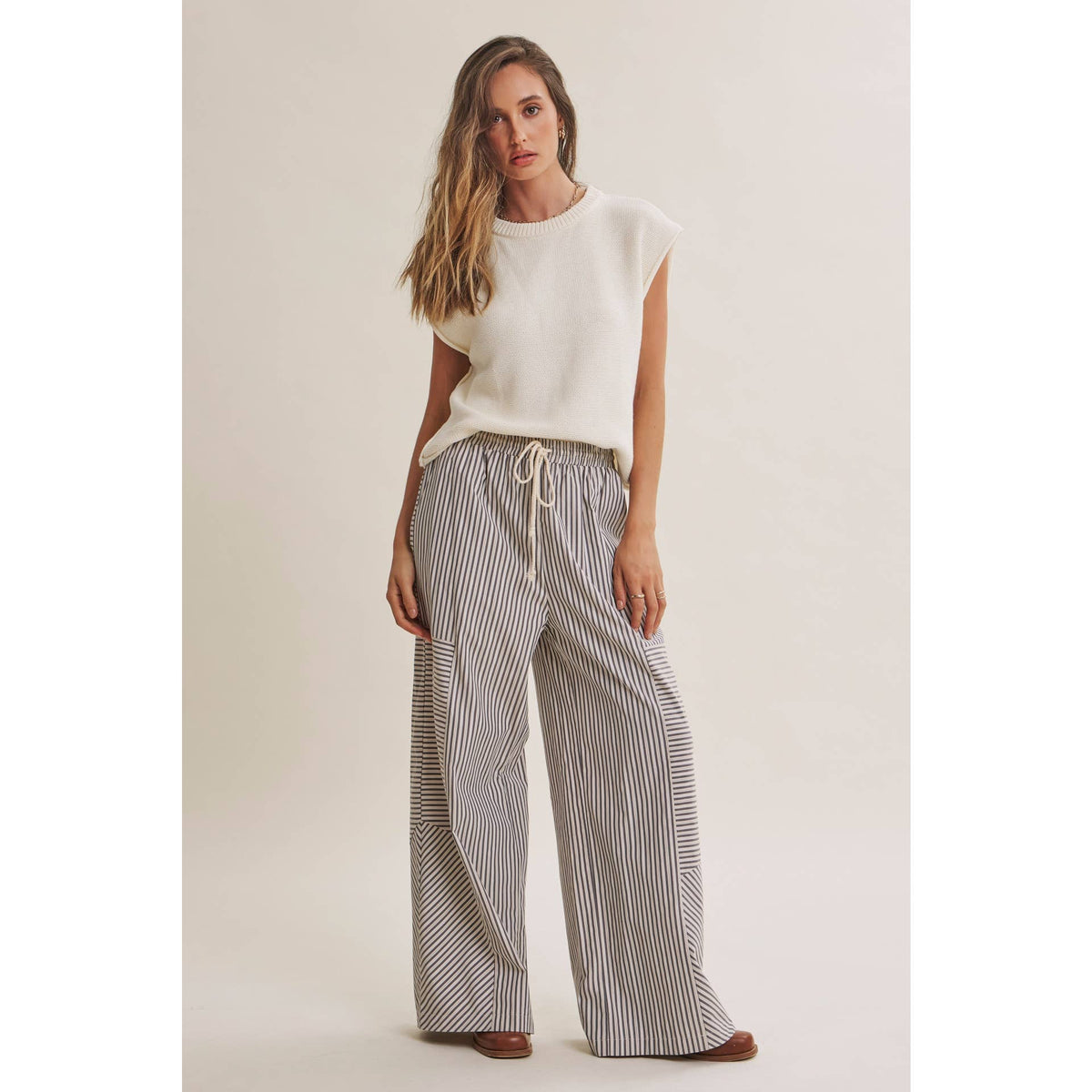 Coffee Before Noon Mixed Stripe Everyday Wide Leg Linen Pants