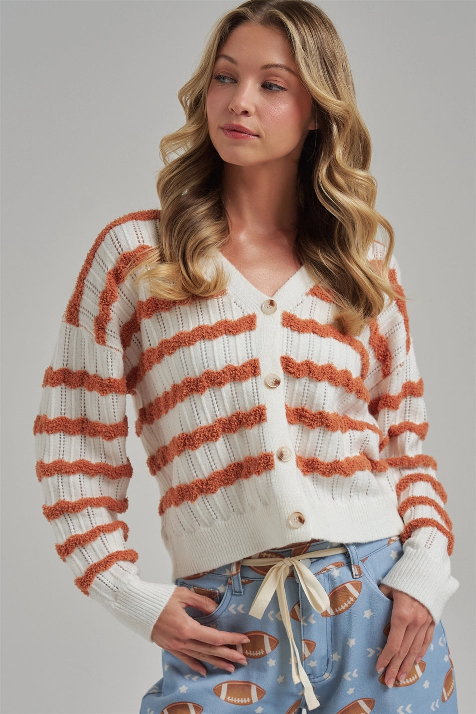 Wavy Stripe Pointelle CARDIGAN