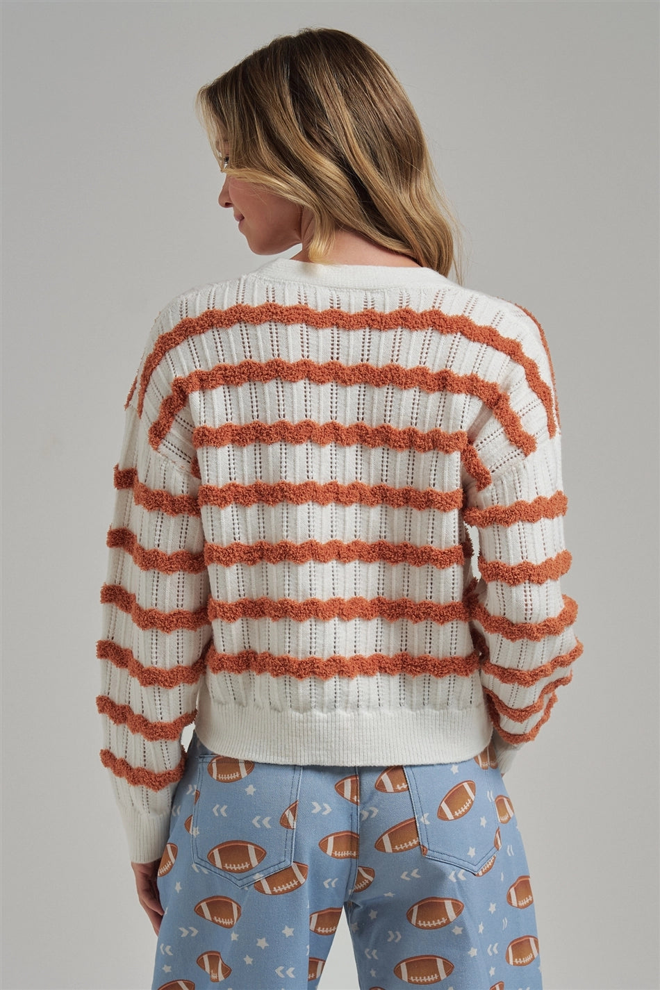 Wavy Stripe Pointelle CARDIGAN