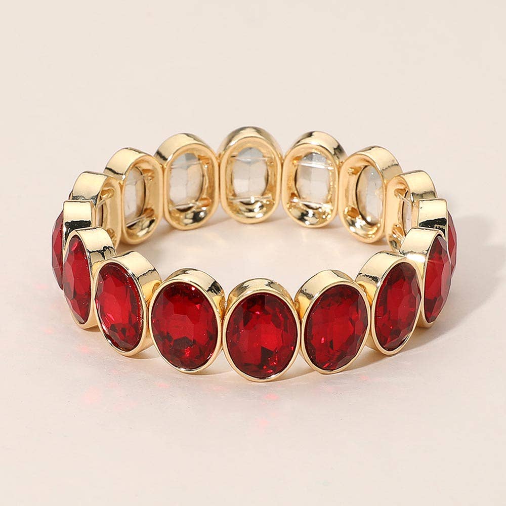 Oval Faceted Stone Beaded Stretch Evening Bracelet (Multiple Colors)