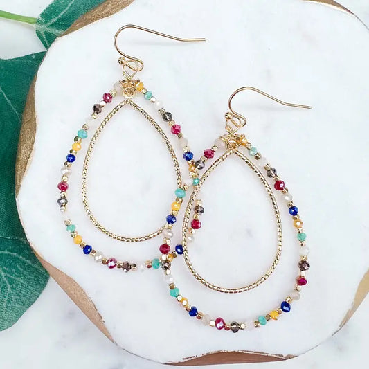 Multi-colored Beaded Teardrop Earrings