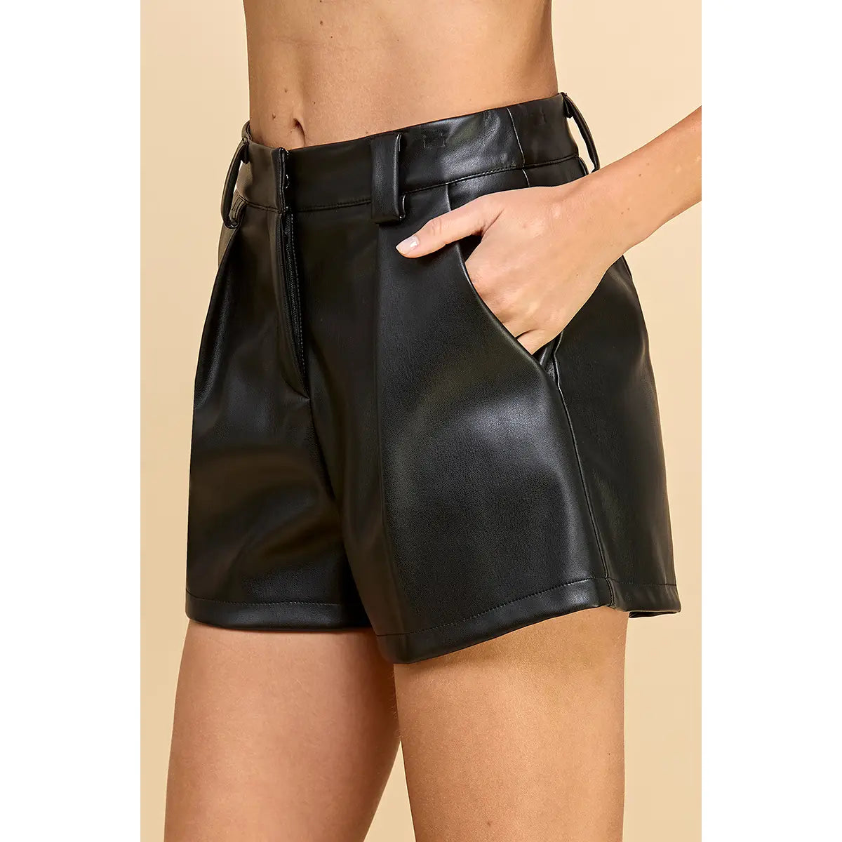 Faux Leather Pleated Detail Shorts