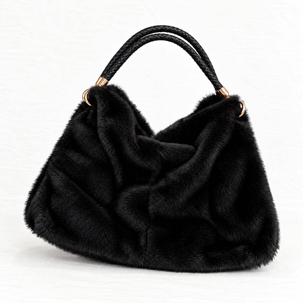Plush Fur Slouchy Braided Handle Hobo Shoulder Bag | 3 Colors