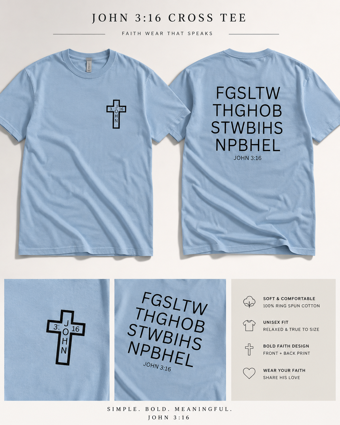 Dusty Blue John 3:16 Tee