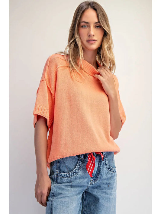 Peachy Cream Oversized Crewneck Short Sleeve Sweater