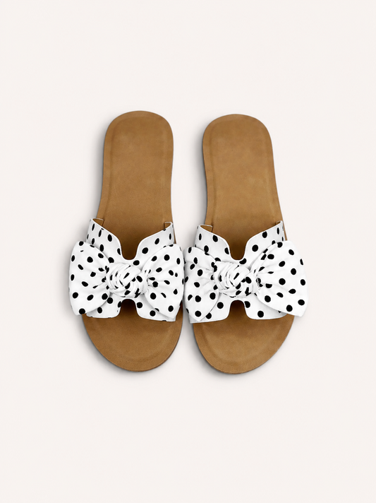 White and Black Polka Dot Bow Sandals
