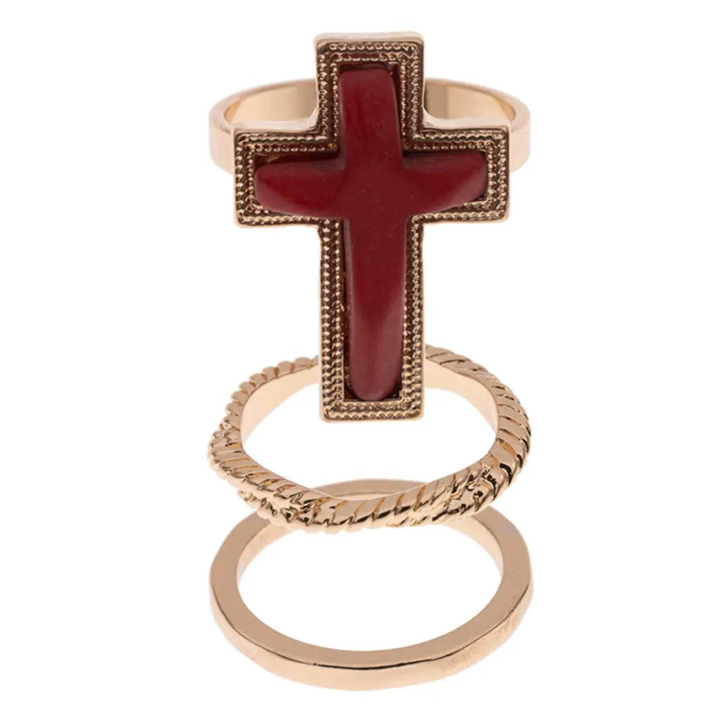 3 Piece Cross Stone Ring