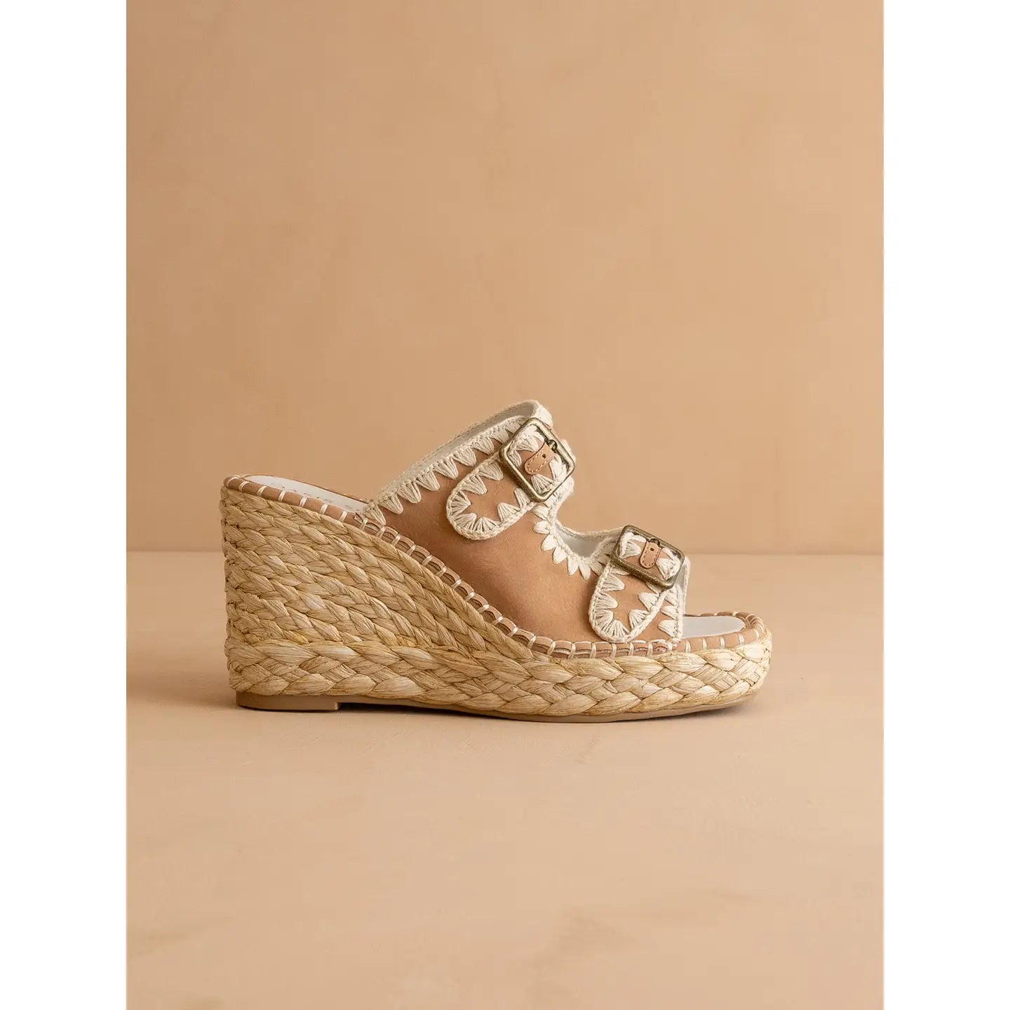 Camel Embroidered Espadrille Wedges