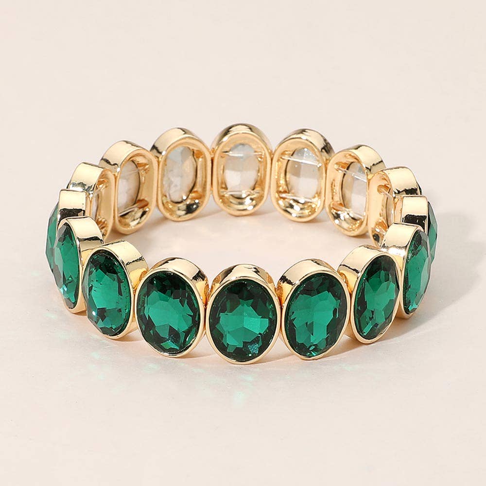 Oval Faceted Stone Beaded Stretch Evening Bracelet (Multiple Colors)