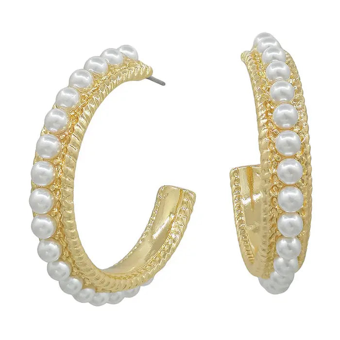 Gold Pearl Hoop Earrings